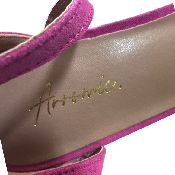 Fuchsia Pink Suede Platform Block Heel Sandals - Picture 8 of 14